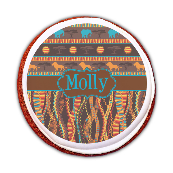 African Lions & Elephants Printed Icing Circle - Medium - On Cookie