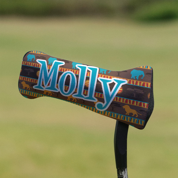 African Lions & Elephants Putter Cover - On Putter