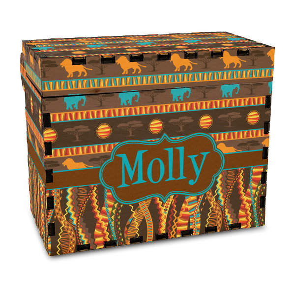 Custom African Lions & Elephants Wood Recipe Box - Full Color Print (Personalized)
