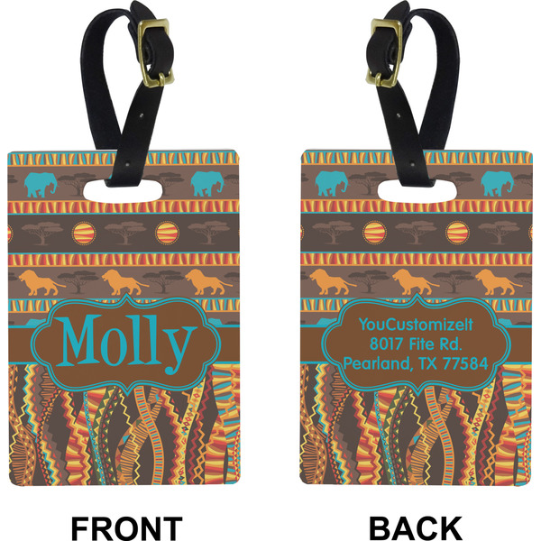 African Lions & Elephants Rectangle Luggage Tag (Front + Back)