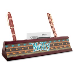 African Lions & Elephants Red Mahogany Nameplate with Business Card Holder (Personalized)