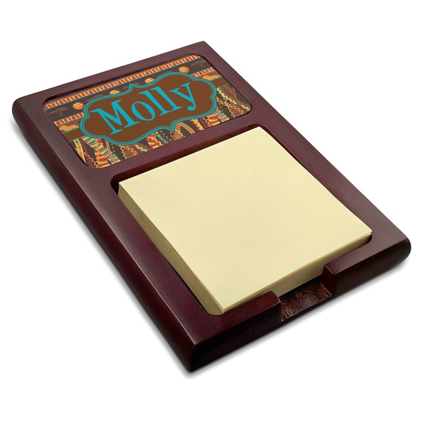 Custom African Lions & Elephants Red Mahogany Sticky Note Holder (Personalized)
