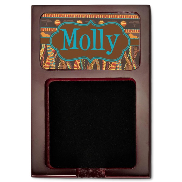 African Lions & Elephants Red Mahogany Sticky Note Holder - Flat