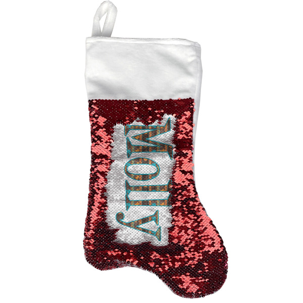 Custom African Lions & Elephants Reversible Sequin Stocking - Red (Personalized)