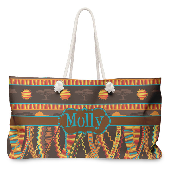 Custom African Lions & Elephants Large Tote Bag with Rope Handles (Personalized)