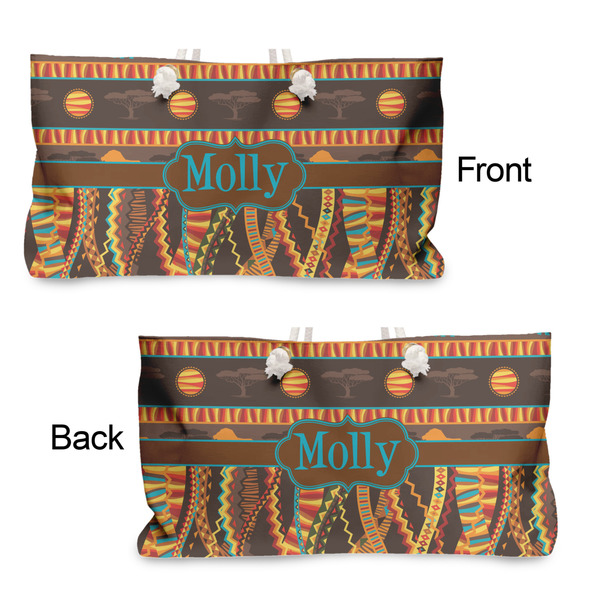 African Lions & Elephants Large Rope Tote - From & Back View