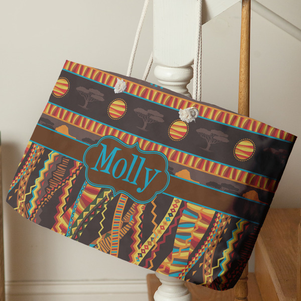 African Lions & Elephants Large Rope Tote - Life Style