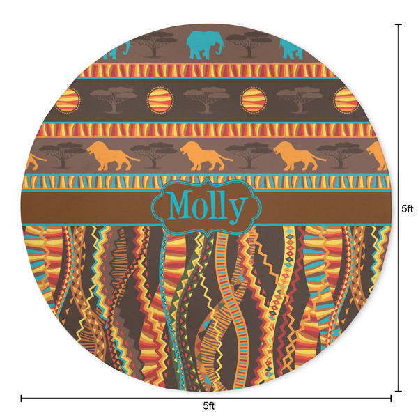 African Lions & Elephants Round Area Rug - Size