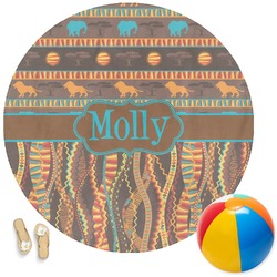 African Lions & Elephants Round Beach Towel (Personalized)