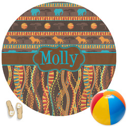 African Lions & Elephants Round Beach Towel (Personalized)