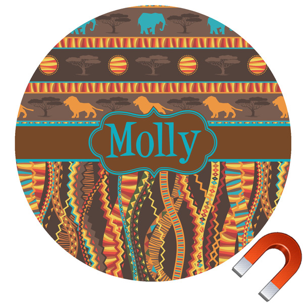 Custom African Lions & Elephants Round Car Magnet - 6" (Personalized)