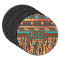African Lions & Elephants Round Rubber Backed Coasters - Set of 4 (Personalized)