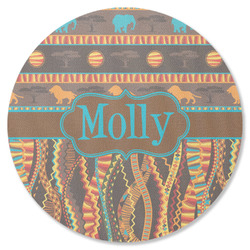 African Lions & Elephants Round Rubber Backed Coaster (Personalized)