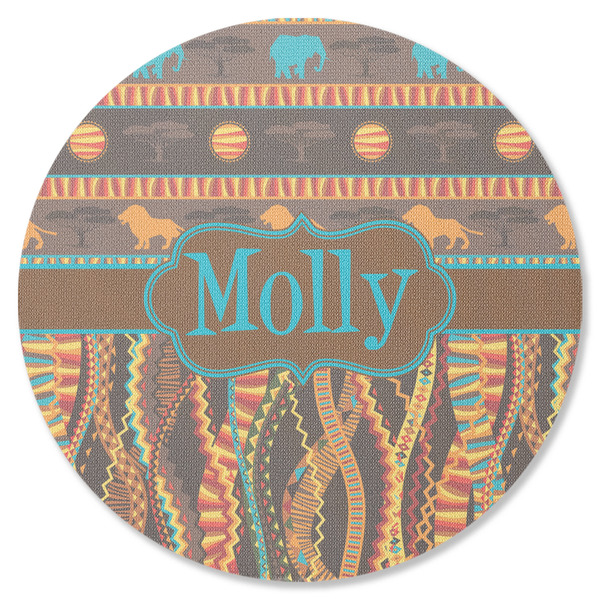 Custom African Lions & Elephants Round Rubber Backed Coaster (Personalized)