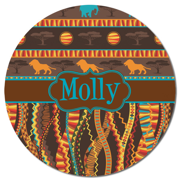 African Lions & Elephants Round Fridge Magnet - FRONT