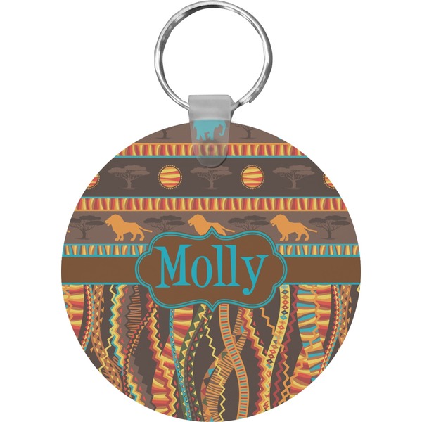 Custom African Lions & Elephants Round Plastic Keychain (Personalized)