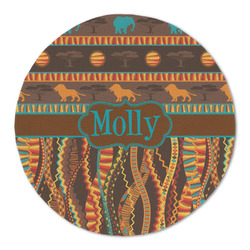 African Lions & Elephants Round Linen Placemat (Personalized)