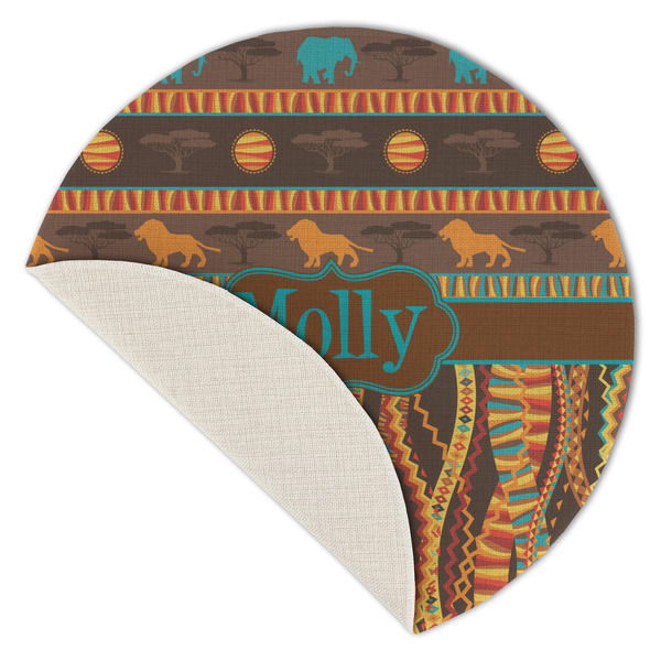 African Lions & Elephants Round Linen Placemats - Front (folded corner single sided)