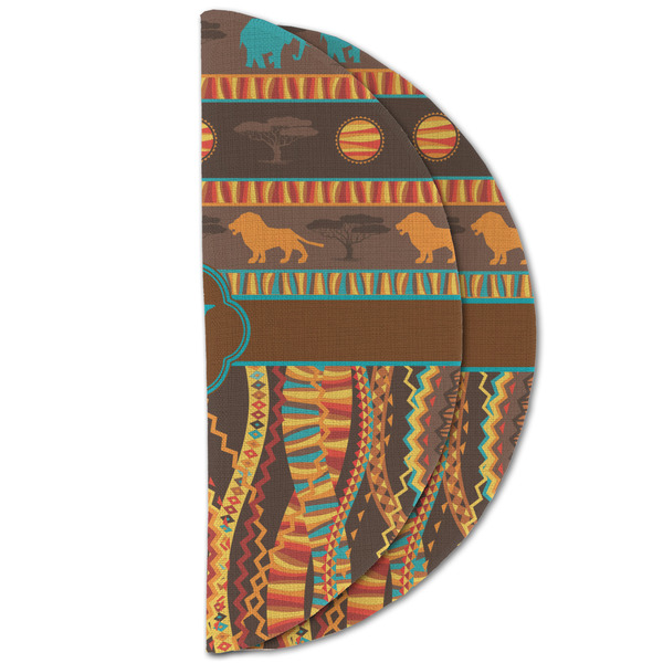 African Lions & Elephants Round Linen Placemats - HALF FOLDED (double sided)