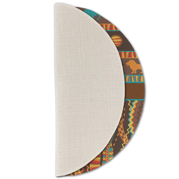 African Lions & Elephants Round Linen Placemats - HALF FOLDED (single sided)