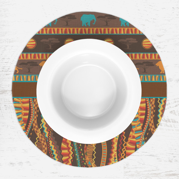 African Lions & Elephants Round Linen Placemats - LIFESTYLE (single)