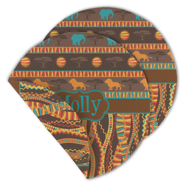 Custom African Lions & Elephants Round Linen Placemat - Double Sided - Set of 4 (Personalized)