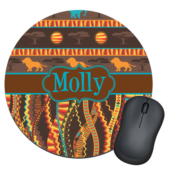 Custom African Lions & Elephants Round Mouse Pad (Personalized)