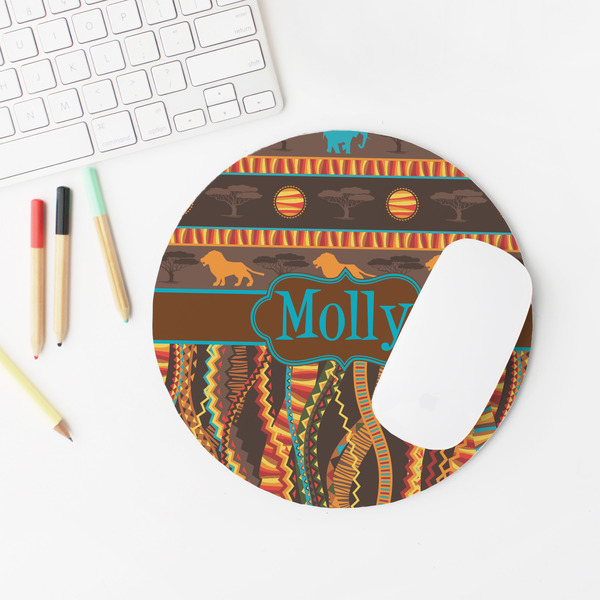 African Lions & Elephants Round Mousepad - LIFESTYLE 2