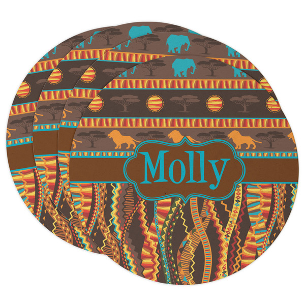 Custom African Lions & Elephants Round Paper Coasters w/ Name or Text
