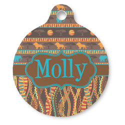 African Lions & Elephants Round Pet ID Tag (Personalized)