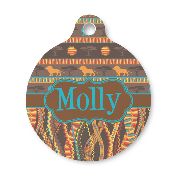 Custom African Lions & Elephants Round Pet ID Tag - Small (Personalized)
