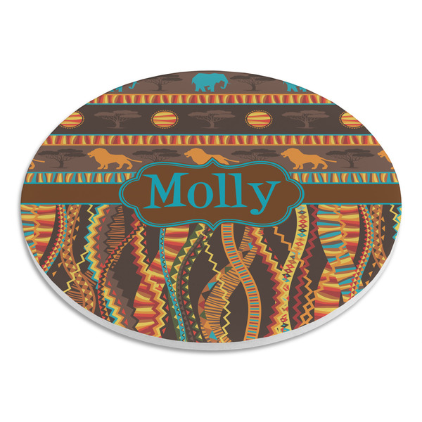 African Lions & Elephants Round Stone Trivet - Angle View