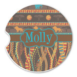 African Lions & Elephants Sandstone Car Coaster - Single (Personalized)