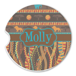 African Lions & Elephants Sandstone Car Coaster - Single (Personalized)