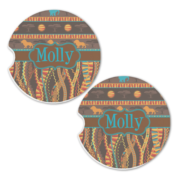 African Lions & Elephants Sandstone Car Coasters - Set of 2