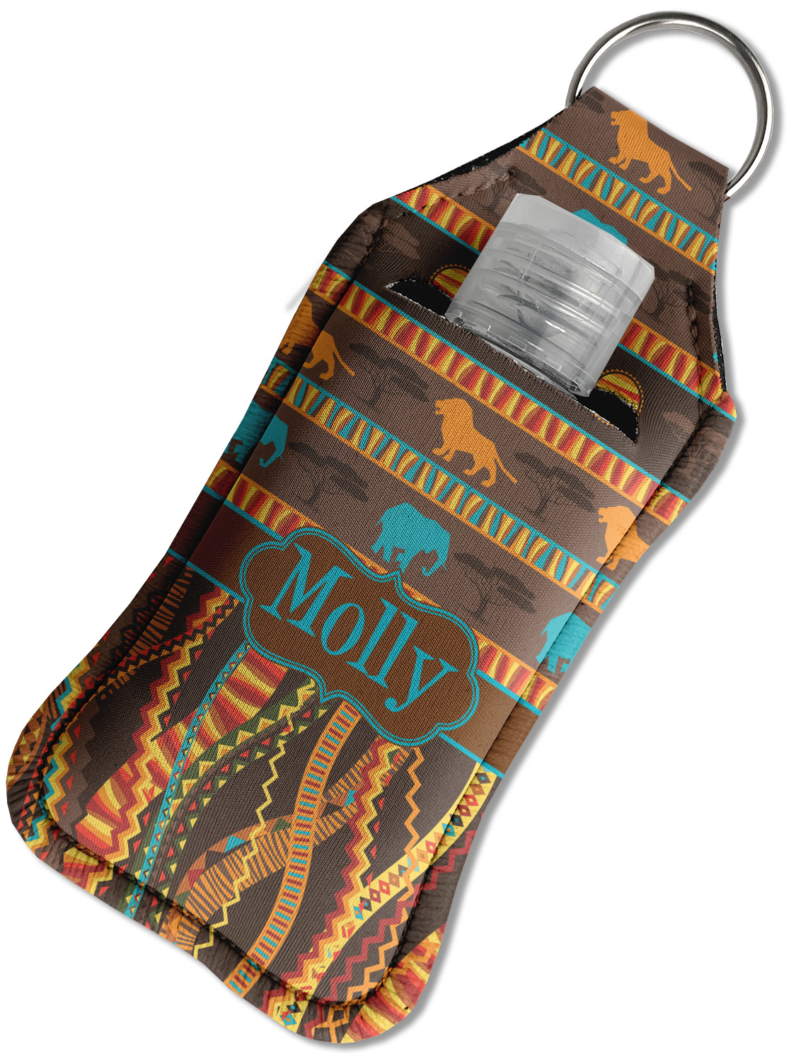 African Lions & Elephants Hand Sanitizer & Keychain Holder