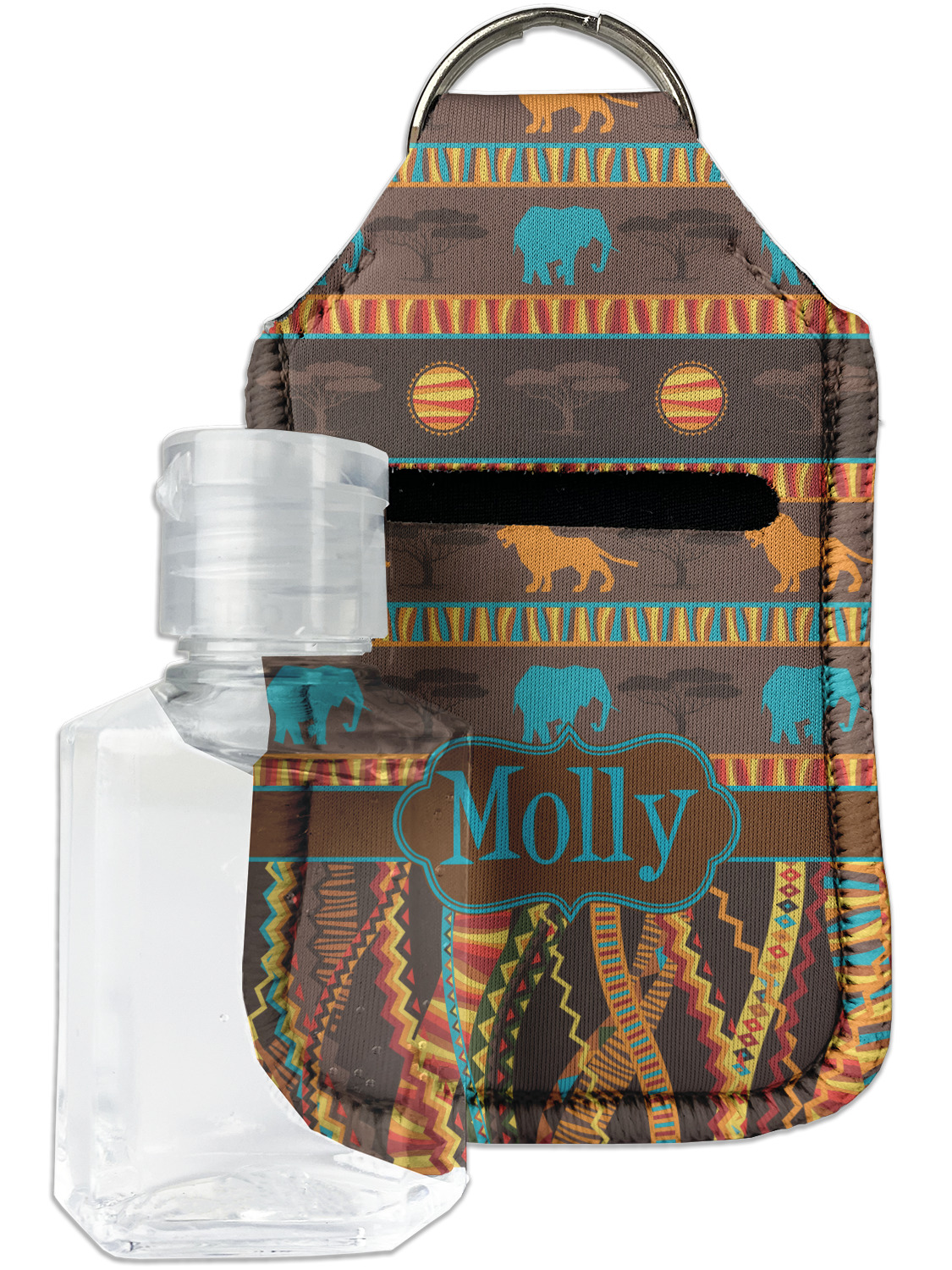 African Lions & Elephants Hand Sanitizer & Keychain Holder