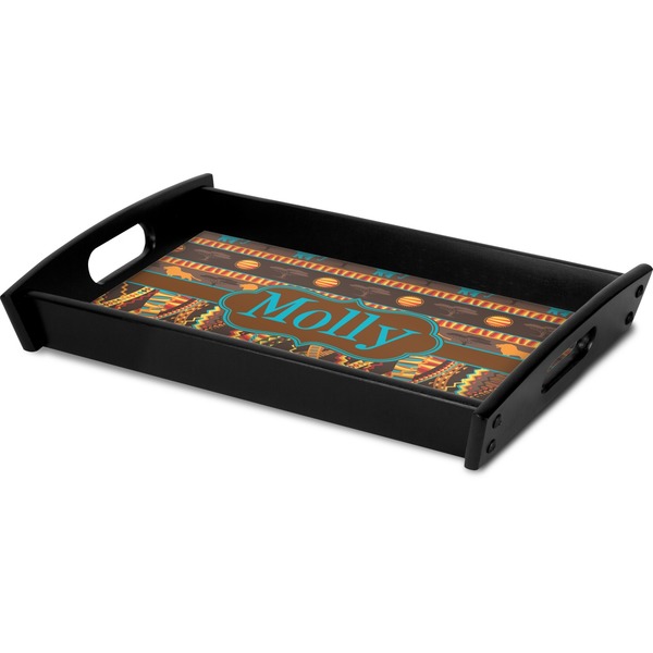 African Lions & Elephants Serving Tray Black - Corner