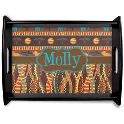 African Lions & Elephants Black Wooden Tray - Large (Personalized)