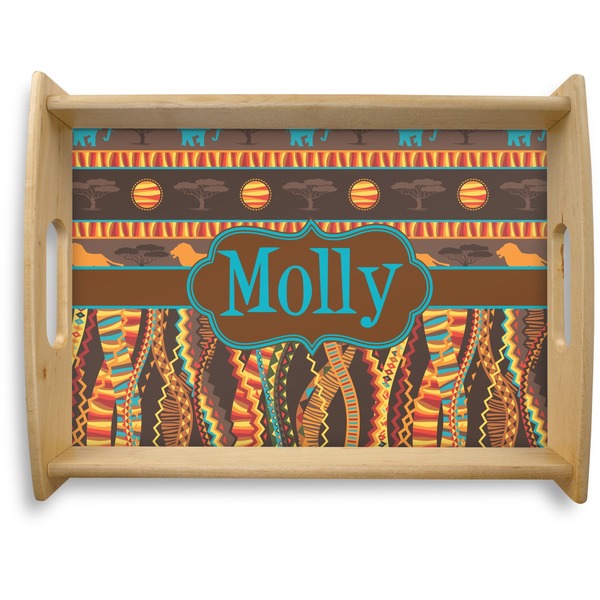 Custom African Lions & Elephants Natural Wooden Tray - Large (Personalized)