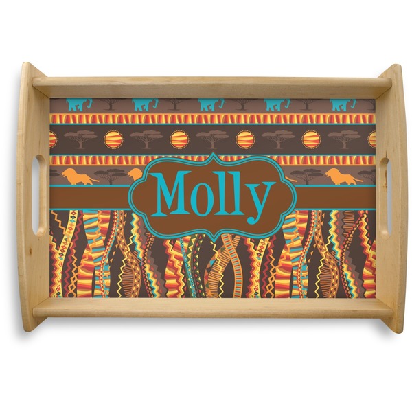 Custom African Lions & Elephants Natural Wooden Tray - Small (Personalized)