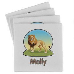 African Lions & Elephants Absorbent Stone Coasters - Set of 4 (Personalized)