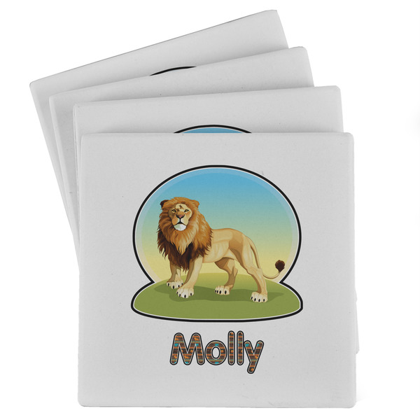 Custom African Lions & Elephants Absorbent Stone Coasters - Set of 4 (Personalized)