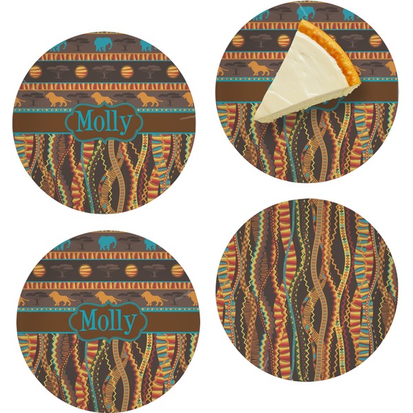 Custom African Lions & Elephants Set of 4 Glass Appetizer / Dessert Plate 8" (Personalized)