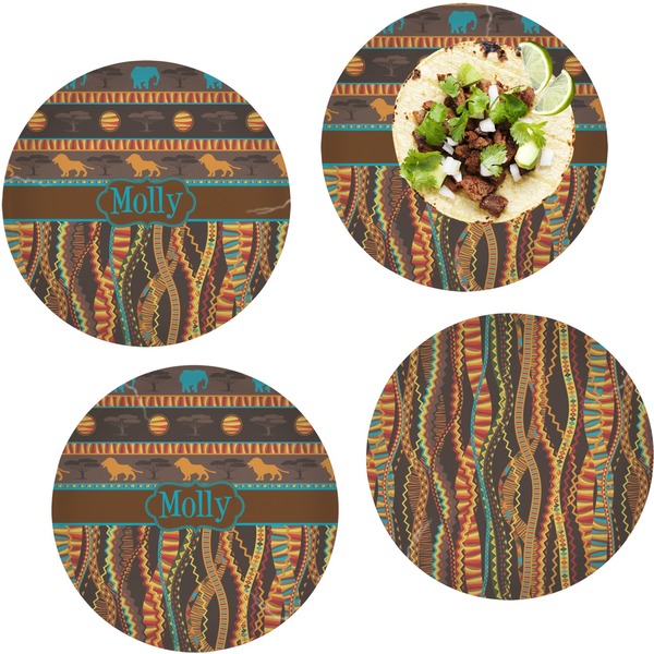 Custom African Lions & Elephants Set of 4 Glass Lunch / Dinner Plate 10" (Personalized)