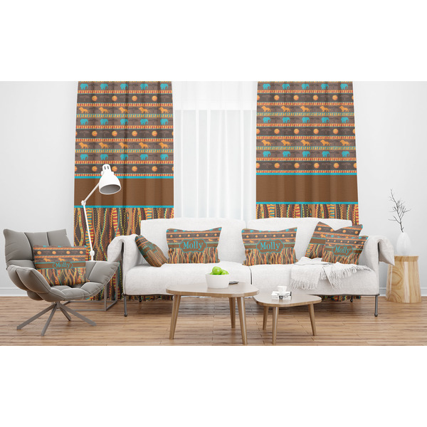 African Lions & Elephants Sheer and Custom Curtains in Room with Matching Pillows