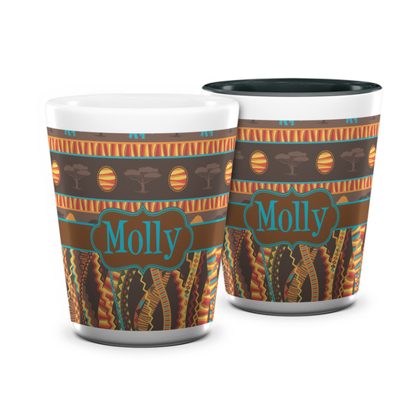 Custom African Lions & Elephants Ceramic Shot Glass - 1.5 oz (Personalized)