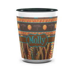African Lions & Elephants Ceramic Shot Glass - 1.5 oz - Two Tone - Single (Personalized)