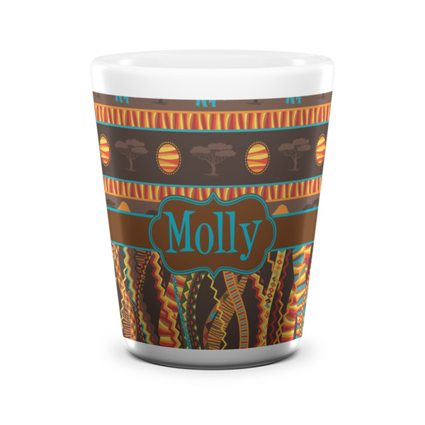 African Lions & Elephants Shot Glass - White - FRONT