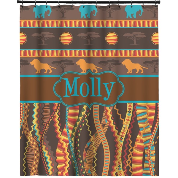Custom African Lions & Elephants Extra Long Shower Curtain - 70"x84" (Personalized)